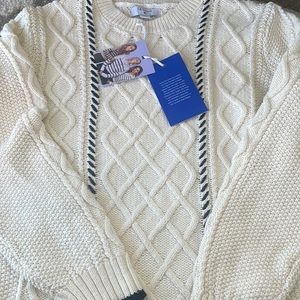 - Women’s Size LARGE Cableknit Whipstich Stripe Crewneck Sweater La Ligne x T…